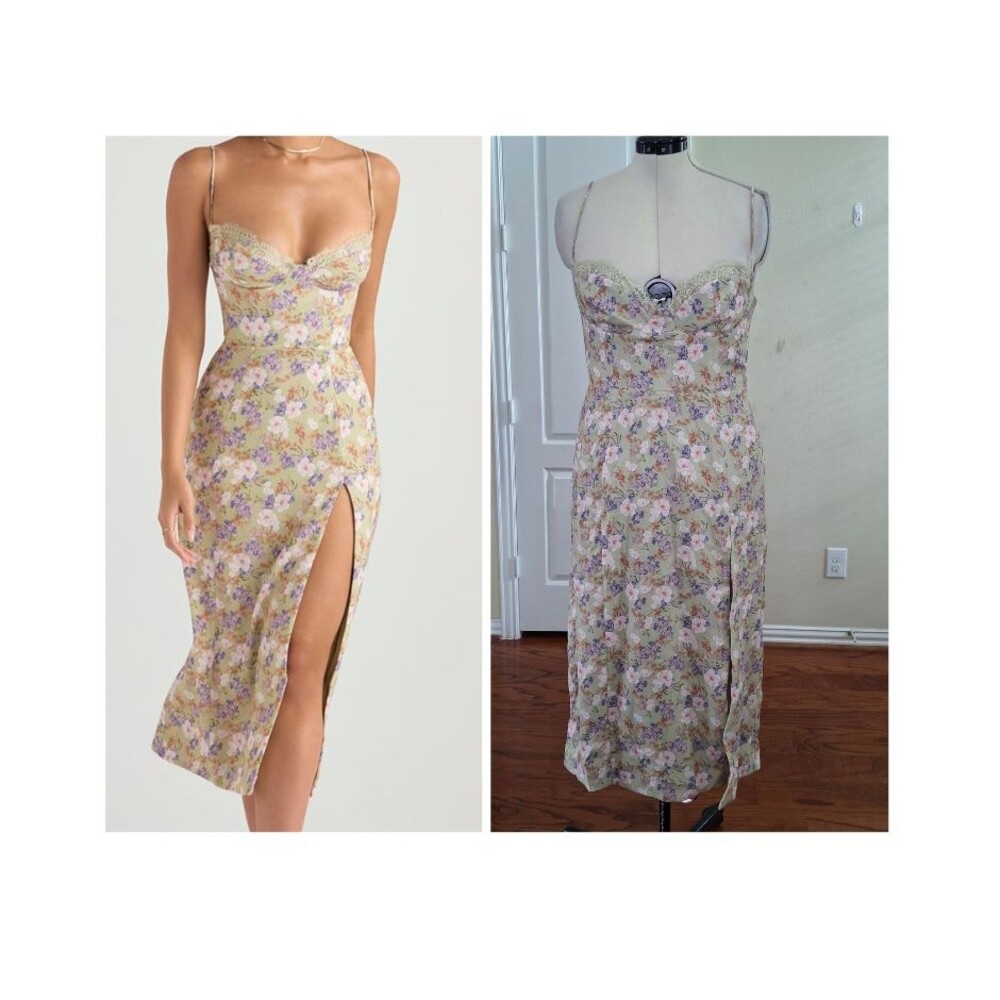 NEW House CB Charlotte Peony Dress Green XL Lace Slit Babydoll Romantic Wedding